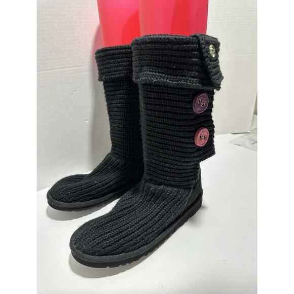 UGG CLASSIC CARDY 1967 KNIT BUTTON BLACK‎ TALL BOOTS US Sz 6 WOMEN Discontinued - Picture 11 of 13